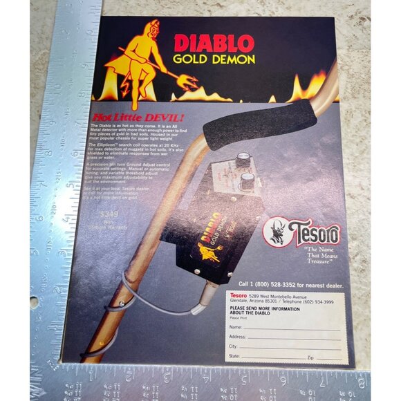 Tesoro Diablo Gold Demon Print Ad Vintage 80s Metal Detecting Glendale AZ - Picture 2 of 6